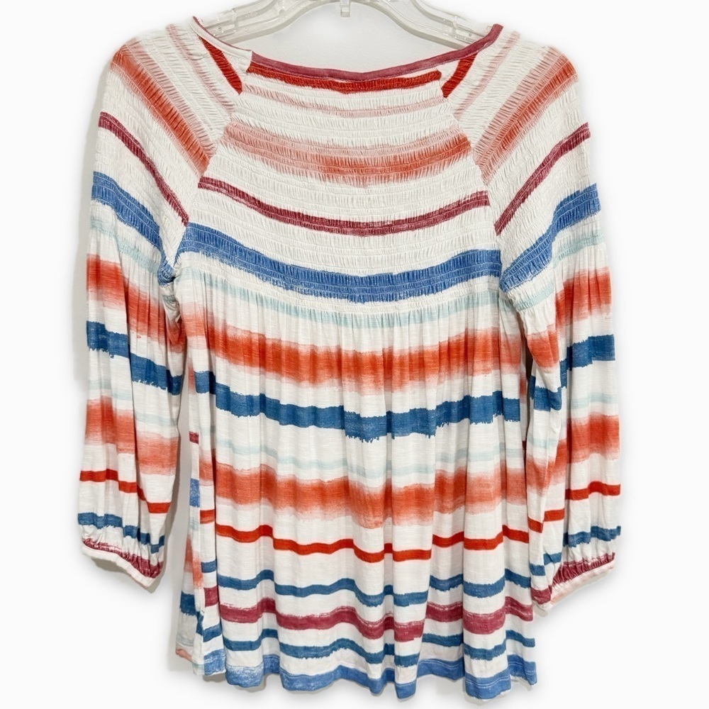 Meadow Rue | Anthro Smocked Peasant Top Striped Spandex Blue Red Size Small - Picture 3 of 6